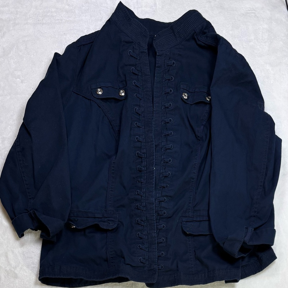Dressbarn Woman 1X Navy Jacket with Chic Hook Front Detail Pockets
